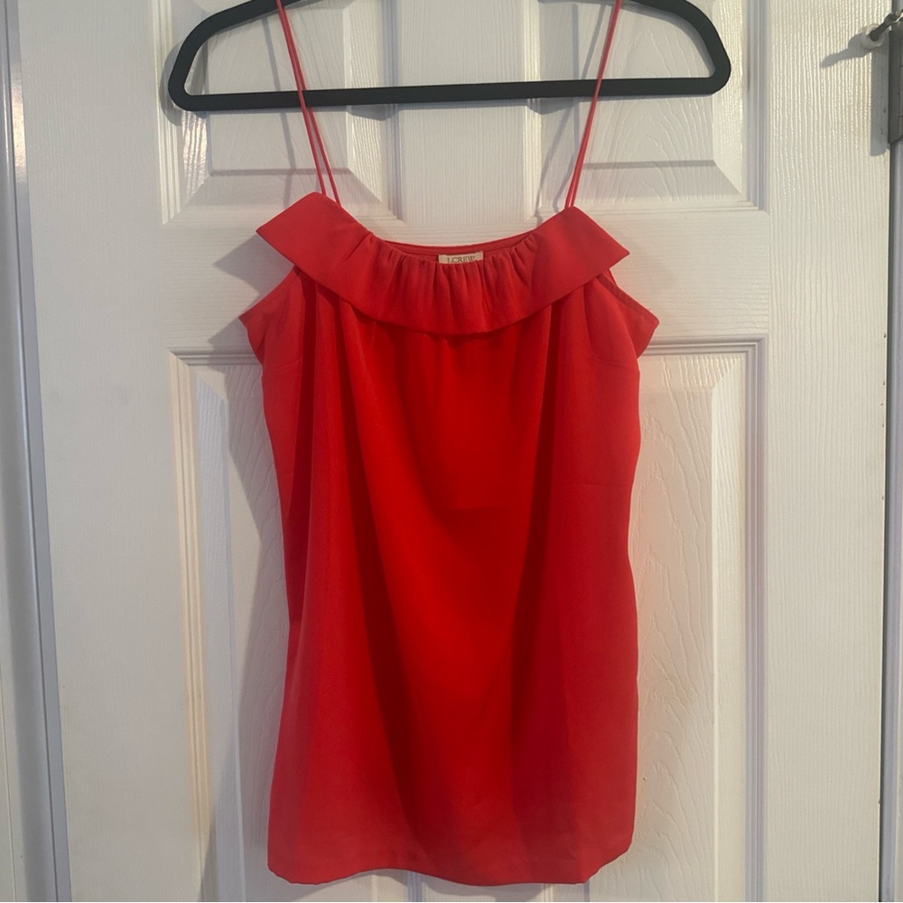 J Crew Salmon Coral Spaghetti Strap Ruffle Tank Camisole Capsule Work to Drinks